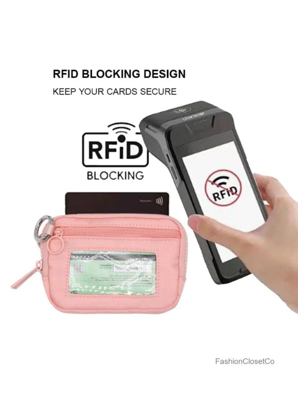 Wristlet Wallet RFID Blocking Mini Zip Card Case with Clear ID Window Keychain
